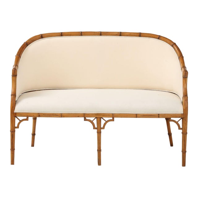 Faux Bamboo Carved Wood Settee, France Mid 20th C. For Sale