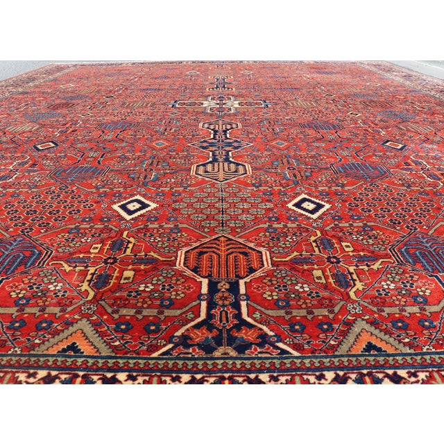 Antique Joshegan Rug With Rich Red Field, Geometric Motifs and Navy Borders 12 X 16'5 For Sale - Image 14 of 16