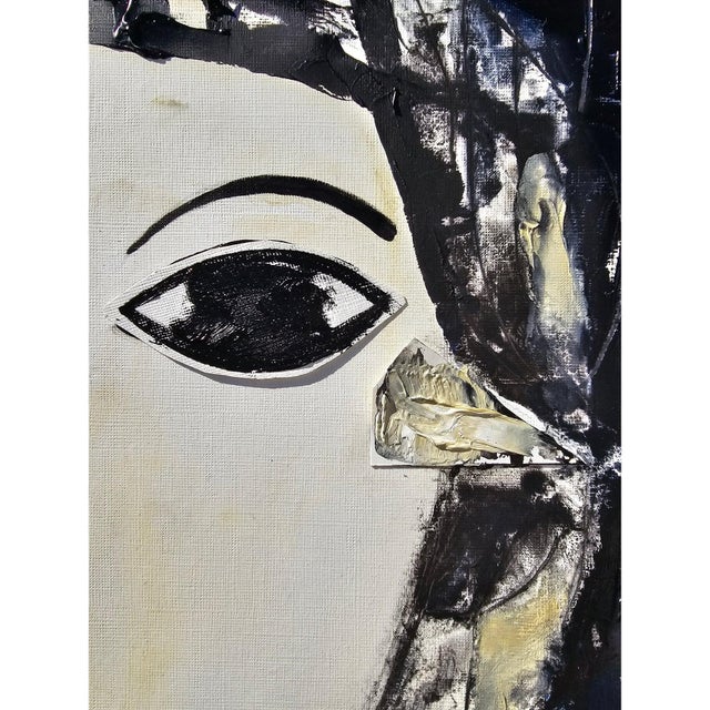 Paper Abstract Figurative Original Oil Painting 'Portrait of a Woman' | Unframed For Sale - Image 7 of 12