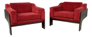 Set of Italian Modern Red Velvet and Wood Armchairs by Claudio Salocchi for Sormani, 1970s
