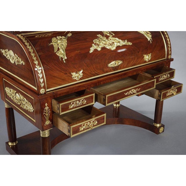 19th Century Empire Mahogany and Gilded Bronze Cylinder Desk, 1855 For Sale - Image 10 of 18