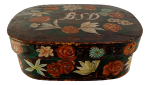 Large Antique Handpainted Bentwood Svepask Box, Sweden, 1747