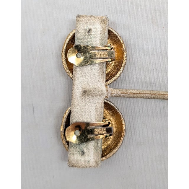 1970s Vintage 1971 Signed Napier Egyptian Revival Round Goldtone Clip Earrings-2 Pieces For Sale - Image 5 of 7