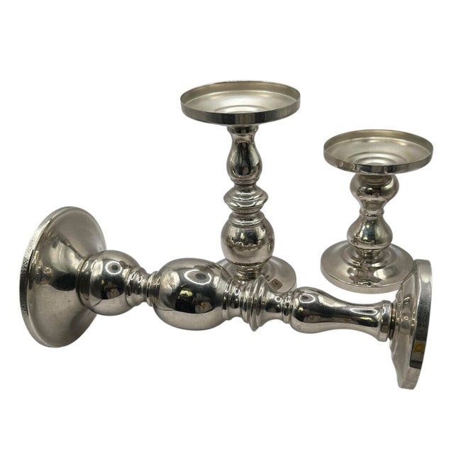 Vintage Towle Chrome-Plated Metal Candle Holders With Hurricane Glass Shades - A Set of 3 For Sale - Image 10 of 12