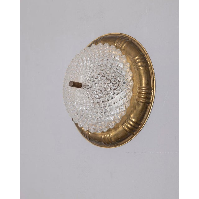 Mid-Century Modern Vintage Italian Ceiling Lamp in Brass and Glass, 1960s For Sale - Image 3 of 9