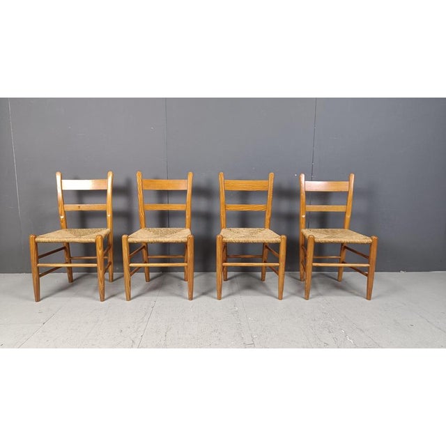Mid-Century Oak and Wicker Dining Chairs, 1970s, Set of 4 For Sale - Image 4 of 13