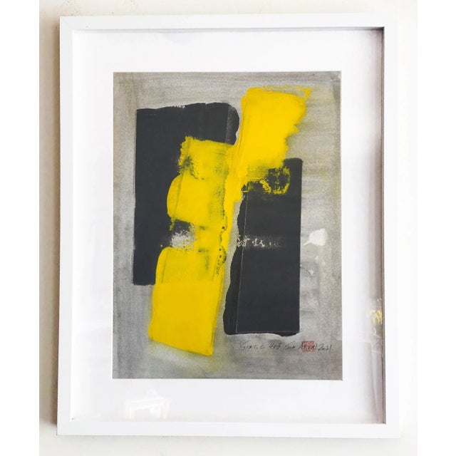 2020s "Static 403" Contemporary Abstract Yellow Mixed-Media Painting, Framed For Sale - Image 5 of 5