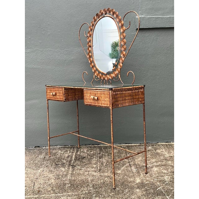 Brown Vintage Wrapped Rattan Vanity For Sale - Image 8 of 12