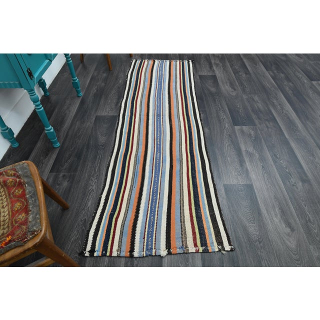 Vintage Turkish Hand-Knotted vintage rug is a semi-antique vintage runner rug.'70s Eastern region of Turkey's unique rug...