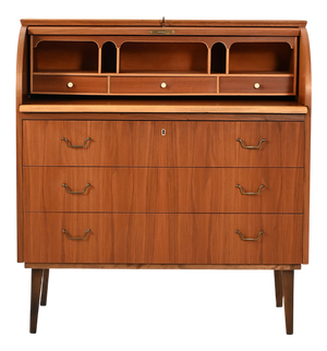 Scandinavian Teak Secretary with Tambour Closure, 1950s