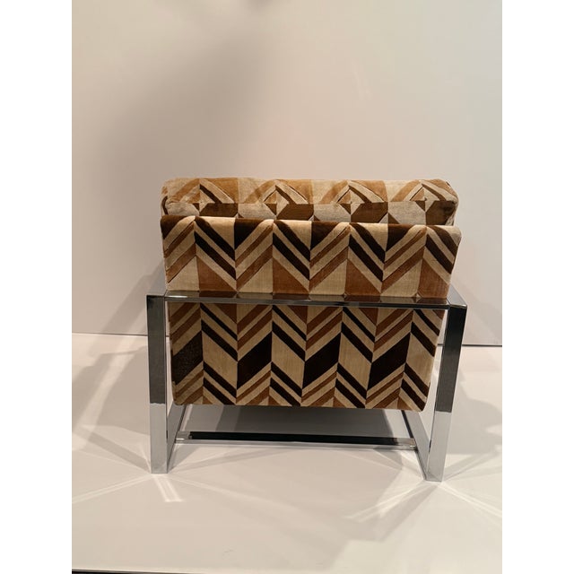 Cream Pair of Milo Baughman Chrome and Plush Upholstered Club Chairs For Sale - Image 8 of 12