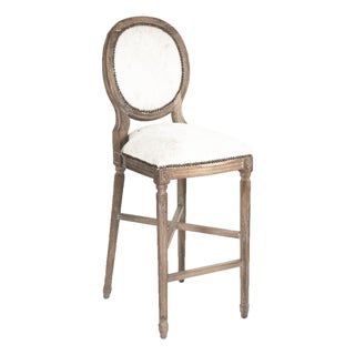 Medallion Louie Bar Stool - White Cowhide / Weathered Gray Frame For Sale