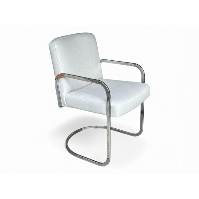 Metal Set of 4 Bauhaus-Style Chrome Cantilever Dining Chairs in Oyster Upholstery For Sale - Image 7 of 16