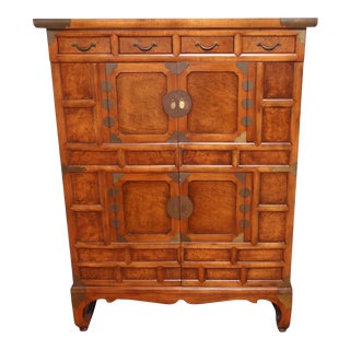 1960s Baker Furniture Company Chinoiserie Burlwood Cabinet Chest, 1960s For Sale