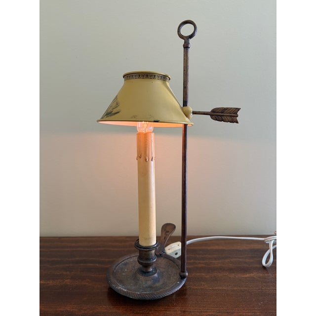 Yellow Mid 20th Centur French Provincial Louis XVI Brass Bouillotte Lamp With Yellow Tole Shade For Sale - Image 8 of 11