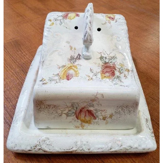 Late 19th Century Porcelain Butter Dish W/ Roses Pattern For Sale - Image 4 of 7