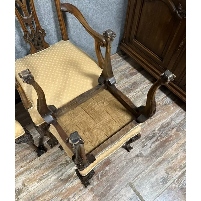 Wood English Mahogany Armchairs and Ottomans, 1850s, Set of 4 For Sale - Image 7 of 8