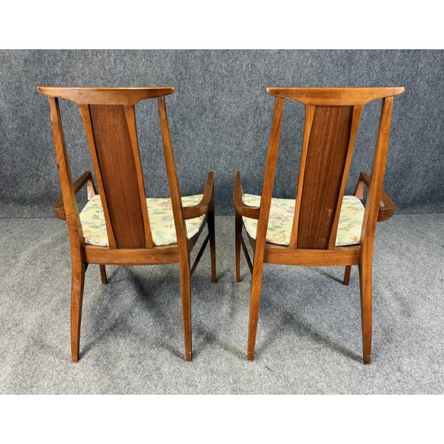 Mid 20th Century Pair of Mid-Century Modern Walnut Cane-Back Arm Chairs For Sale - Image 5 of 13