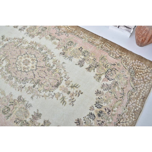 Rug & Kilim 1960s Pastel Muted Pink & Brown Color Decorative Hand Made Rug For Sale - Image 4 of 11