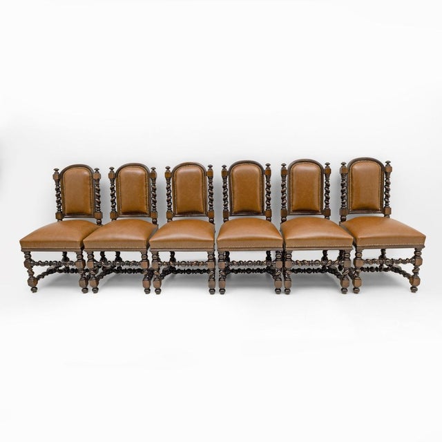 Antique Italian Neo-Renaissance Walnut and Leather Dining Chairs, 1890, Set of 6 For Sale - Image 14 of 14