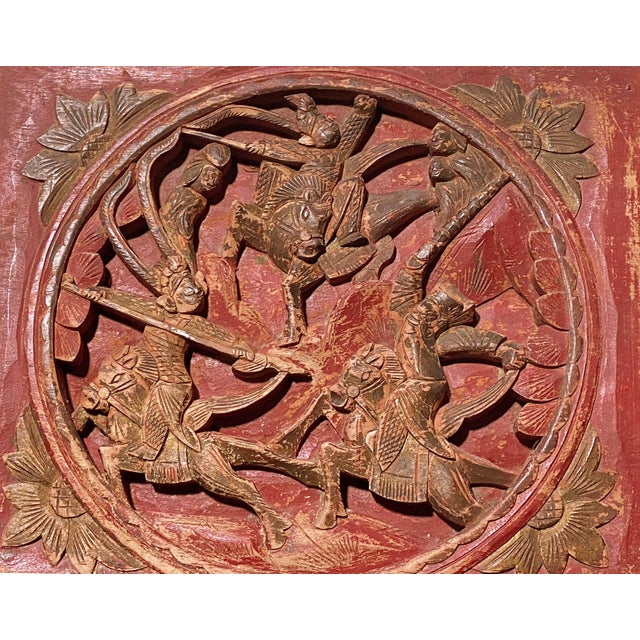 This stunning antique wall panel is made of hand carved wood and features a high relief design from Chinese culture. With...