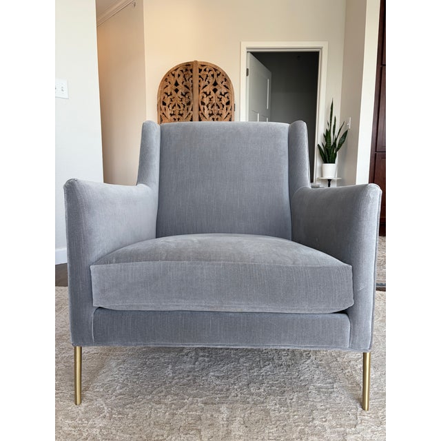 Slate Gray Rh Restoration Hardware Paget Wingback Chair in Velvet Fog For Sale - Image 8 of 18