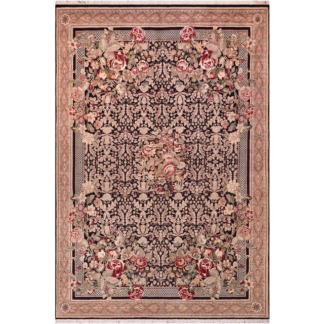 Elegant Shabby Chic 1990's Pak-Persian Black/Beige Wool Rug - 9'0'' X 13'0'' For Sale - Image 9 of 9