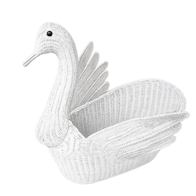 White 1970s Monumental White Wicker Swan Basket or Planter, Palm Beach Style For Sale - Image 8 of 8