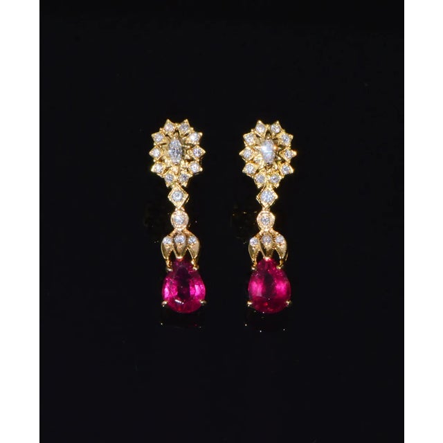 Early 21st Century Certified Natural 5.86CTS VS F Diamond Rubellite Tourmaline Dangle Earrings, A Pair For Sale - Image 5 of 10