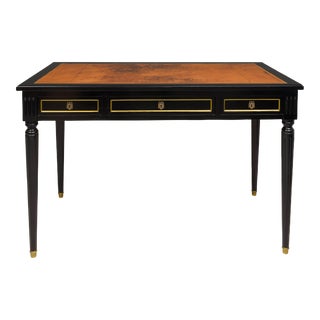Maison-Jansen Attributed Vintage French Leather Top Bureau Plat Desk For Sale