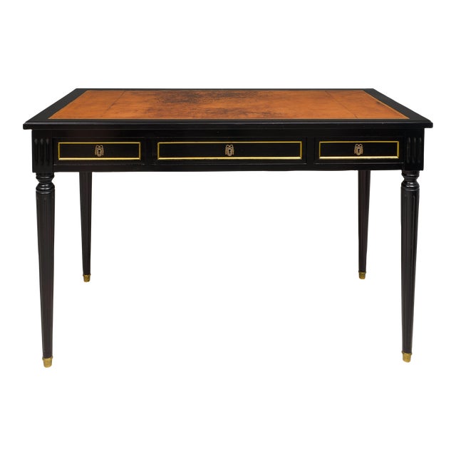 Maison-Jansen Attributed Vintage French Leather Top Bureau Plat Desk For Sale