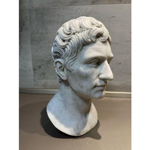 Augustus Emperor Head in Carrara White Marble For Sale - Image 5 of 8