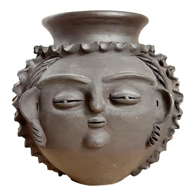 1980s Rosa Brítez Figural Woman Face Terra Cotta Vase For Sale