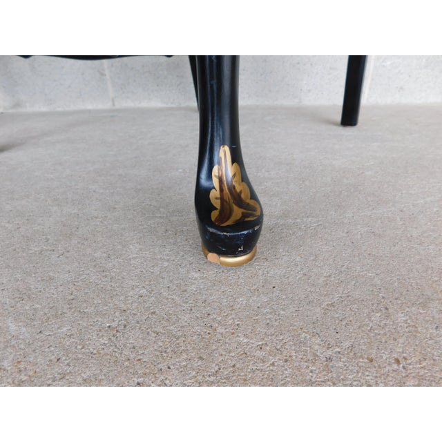 Vintage Georgian Style Chinoiserie Decorated Black Lacquer Arm Chairs - A Pair For Sale - Image 12 of 18