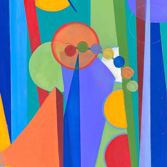 Early 21st Century Leaping Without Annette by Amy Hutcheson | Oil on wood cradle Abstract geometric shapes and colors. For Sale - Image 5 of 5