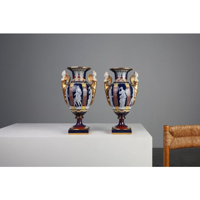 Traditional Empire Porcelain Vases from August & Conrad Bauscher, Germany, 1900s, Set of 2 For Sale - Image 3 of 12