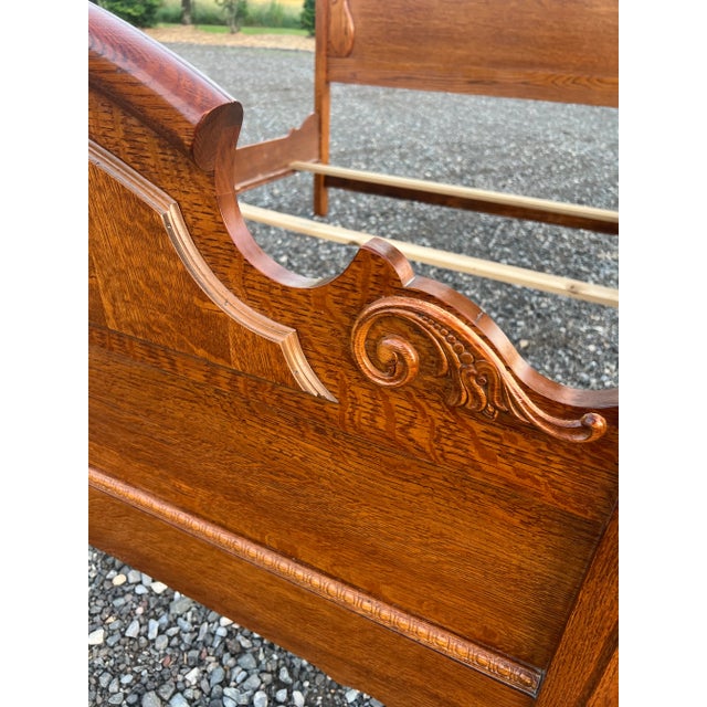 Lexington Carved Victorian Mansion Oak Bed - Queen Size For Sale - Image 12 of 12