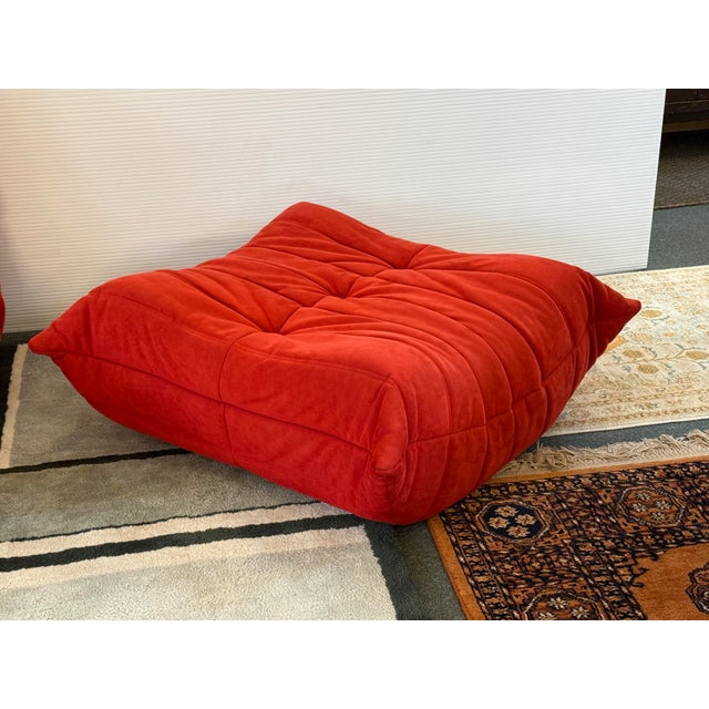 Ligne Roset Michel Ducaroy for Ligne Roset Togo Ottoman, Alcantara Goya Red For Sale - Image 4 of 12