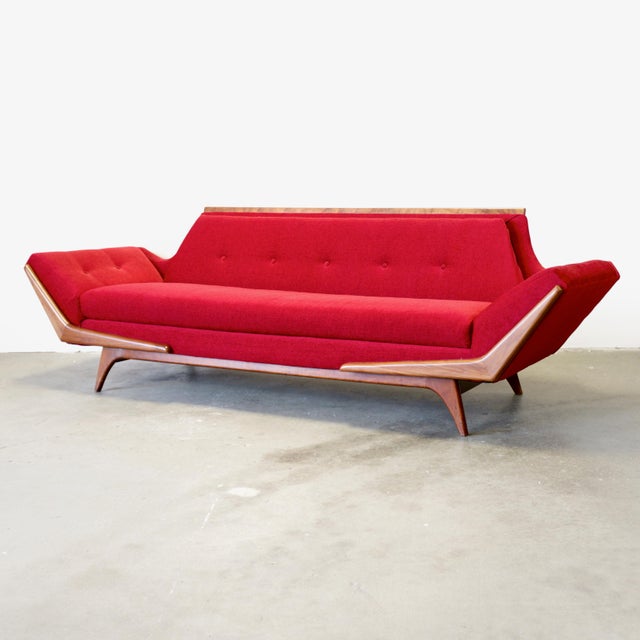 Red Rowe Furniture Walnut Gondola Couch / Sofa in the Style of Adrian Pearsall For Sale - Image 8 of 11