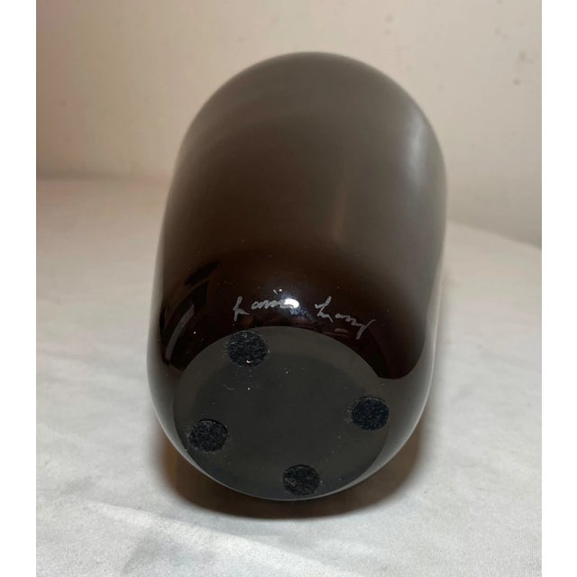 Black Hand Blown Made Black Red Glass Signed Art Studio Vase For Sale - Image 8 of 8