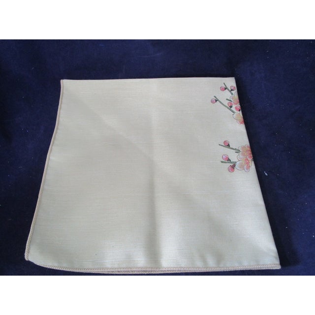 Vintage Little Bluebird Among the Cherry Blossoms With Bamboo Accent Dinner Napkins- Set of 4 For Sale - Image 9 of 11