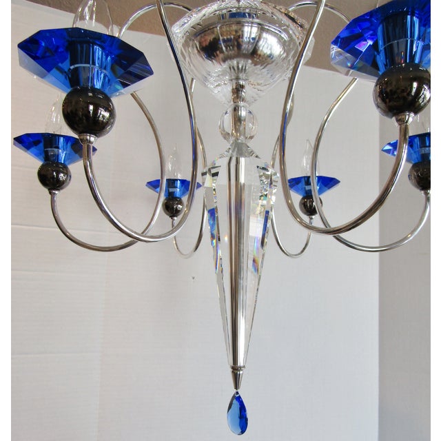 Metal 1980s Schonbek Rhiannon 6 Light Sapphire Chandelier For Sale - Image 7 of 12