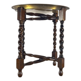 Antique English Barley Twist Table With Brass Top For Sale
