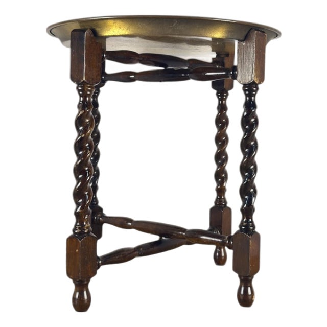 Antique English Barley Twist Table With Brass Top For Sale