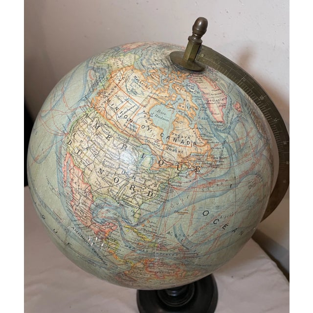 Large Terrestrial World Globe by J. Forest Early Grande 20th Century Wood Brass For Sale - Image 16 of 16