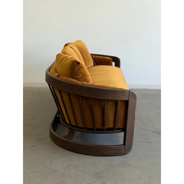 1970s Sculptural Oak Barrel Back Sofa Attributed to Howard Furniture For Sale - Image 4 of 15
