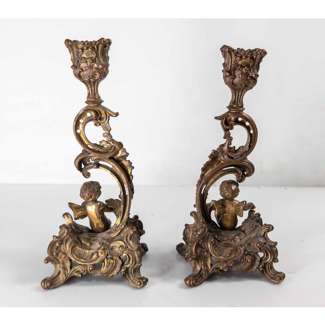19th Century Pair of French Rococo Revival Gilt Bronze or Copper Alloy Candlesticks For Sale In New York - Image 6 of 14