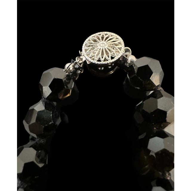 Metal Vintage Black Faceted Glass Beaded Necklace For Sale - Image 7 of 9