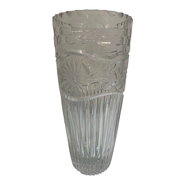 Cut Glass Flower Vase 12" Elegant and Heavy For Sale
