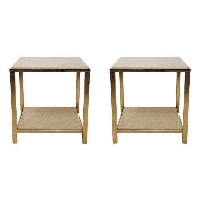 Side Tables in Travertine and 24 Carat Gold from Belgo Chrom / Dewulf Selection, 1970s, Set of 2 For Sale